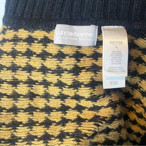 Vintage Liz Claiborne Houndstooth Sleeveless Wool Sweater Vest Turtle Neck - Picture 3 of 3